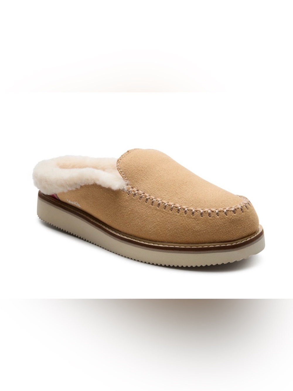 Sanuk Women's Tan Canvas Shearling-Lined Mules Size 6